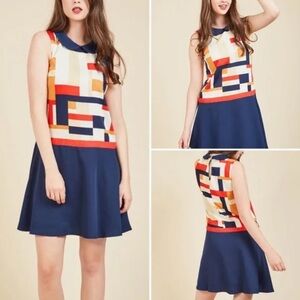ModCloth Shift Dress Intern is Here Geometric sleeveless 1X Curvy Girl
